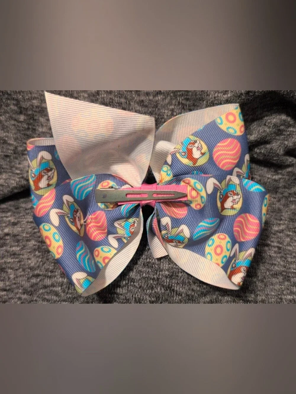 Buc-ees Kids Easter Bunny & Egg Print Hair Bow - Blue